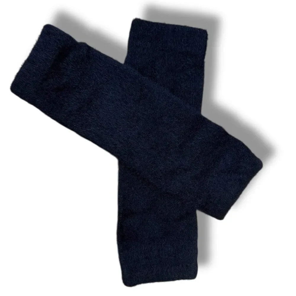 Black Soft Fuzzy Long Arm Warmers Gloves NWT